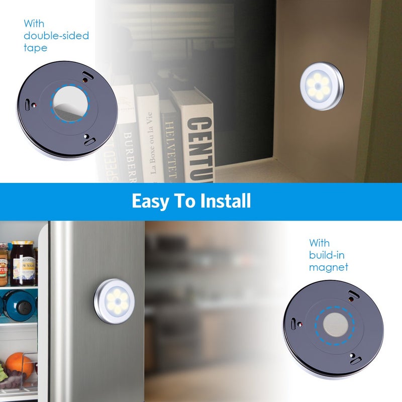 AMIR أمير ضوء حساس حركة مطور 3.15 بوصة، 3 حزمة ضوء LED ليلي يعمل بالبطارية، أضواء خزانة، أضواء سلالم، أضواء دائرية، أضواء آمنة للممر، الحمام، غرفة النوم، المطبخ (فضي - أبيض دافئ) - Image 4